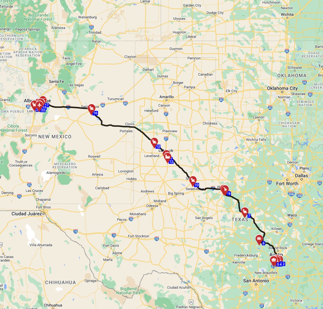 Map for Austin to Albuquerque